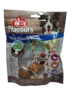 Confezione snack per cani 8 in 1 Flavours Triple Flavour Rings