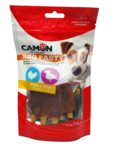 Confezione di snack per cani Camon BBQ Party Pollo e Anatra 114 g.