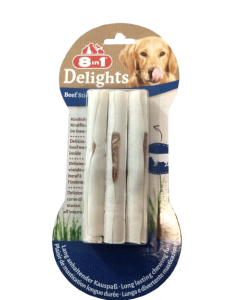 Confezione di snack per cani 8 in 1 Delights Beef Sticks