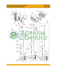 Disegno esploso ricambi originali scuotitore olive Volpi Olytech Dualcomb 13 modelli 355SP, 355L e 355XL