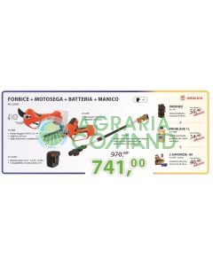 Kit potatura con forbice motosega batteria e asta telescopica Stocker