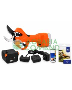Kit forbice elettrica Stocker Magma E-40 TP 21 V con batteria 2,6 Ah, caricabatterie doppio, olio spray e garanzia 60 mesi in omaggio