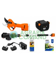 Kit Stocker Magma 63604 con forbice elettrica E-40 TP 40 mm, manico telescopico orientabile 155–235 cm, batteria 21 V 2,6 Ah e caricabatterie doppio