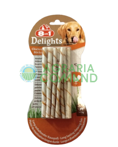 Confezione di snack per Cani 8 in 1 Delights Chicken Twisted Sticks da 55 g.