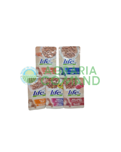 Lifecat tonno, tonno salmone, pollo , tonno frutta mista, tonno con manzo e prosciutto.