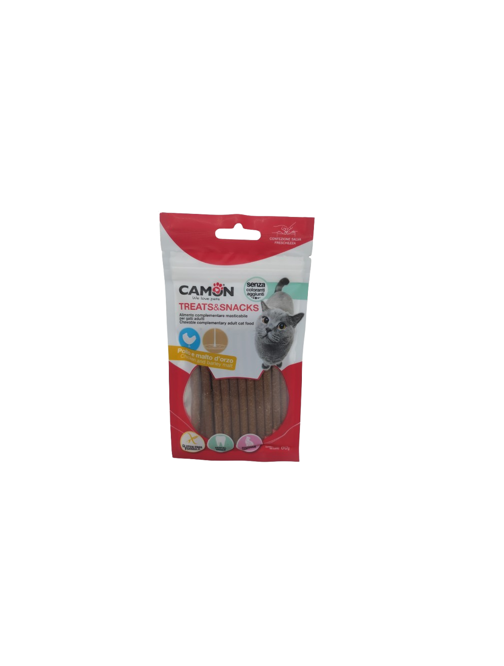 Confezione snack per gatti Camon Treats e Snacks Pollo e Malto d'Orzo