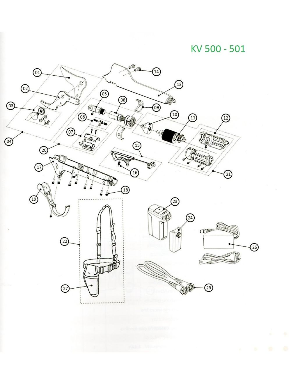 Esploso ricambi forbice KV500 - KV501