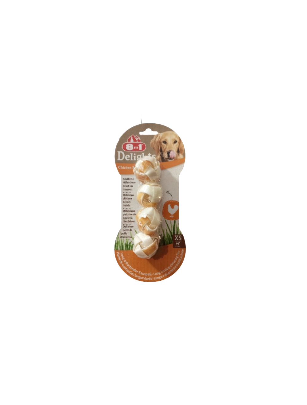 Confezione di snack per cani 8 in 1 Delights Chicken Balls XS piccole 4 pz.