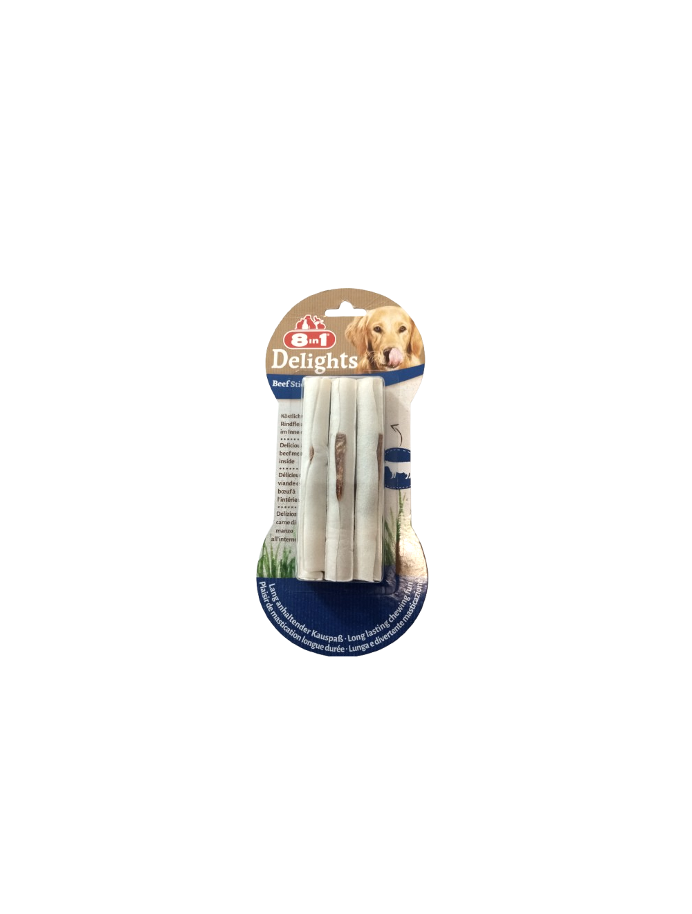 Confezione di snack per cani 8 in 1 Delights Beef Sticks