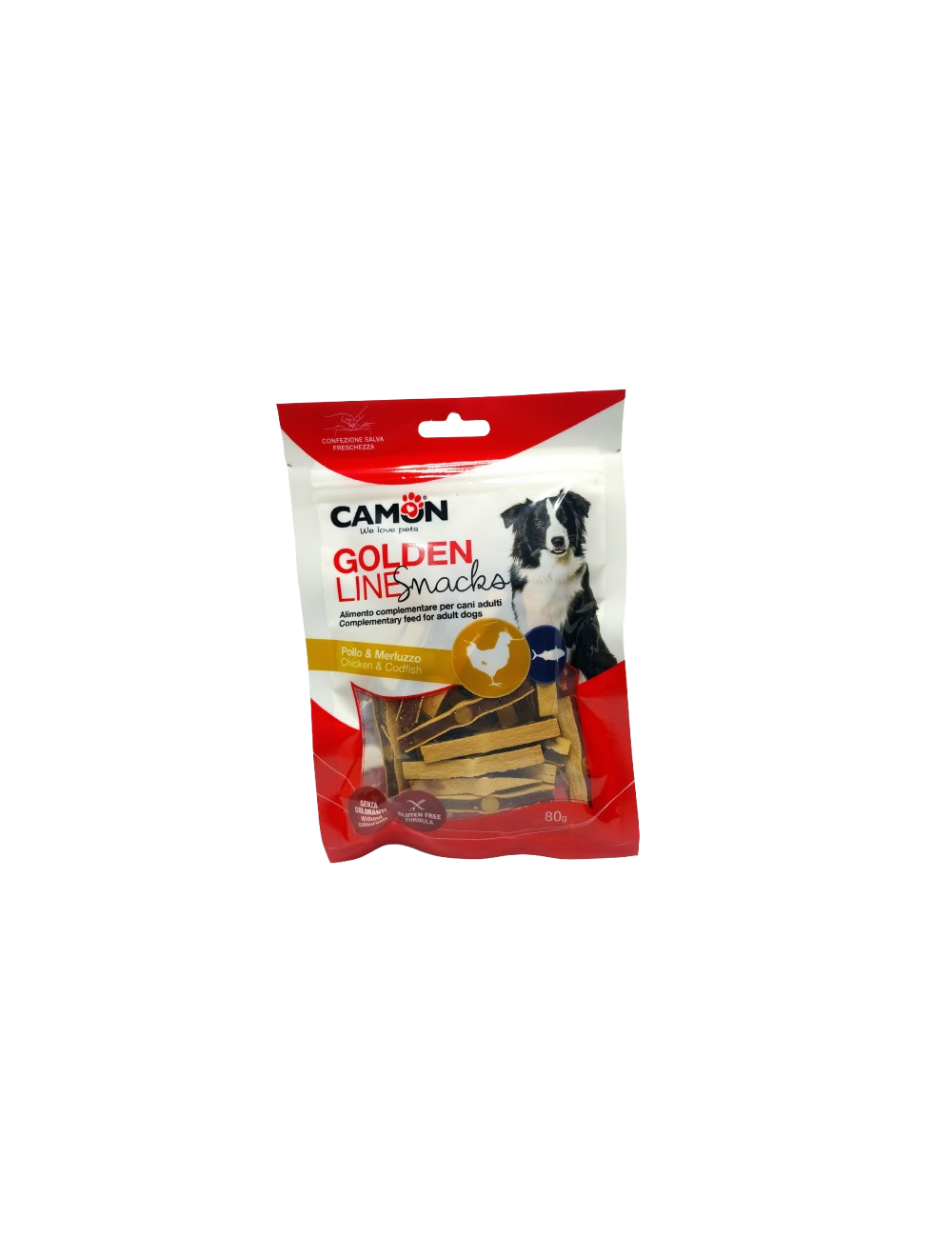 Confezione Snacks per cani con pollo e merluzzo Confezione Snacks per cani con pollo e merluzzo