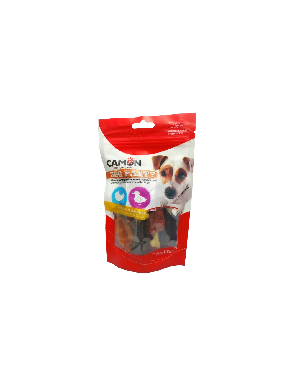 Confezione di snack per cani Camon BBQ Party Pollo e Anatra 
