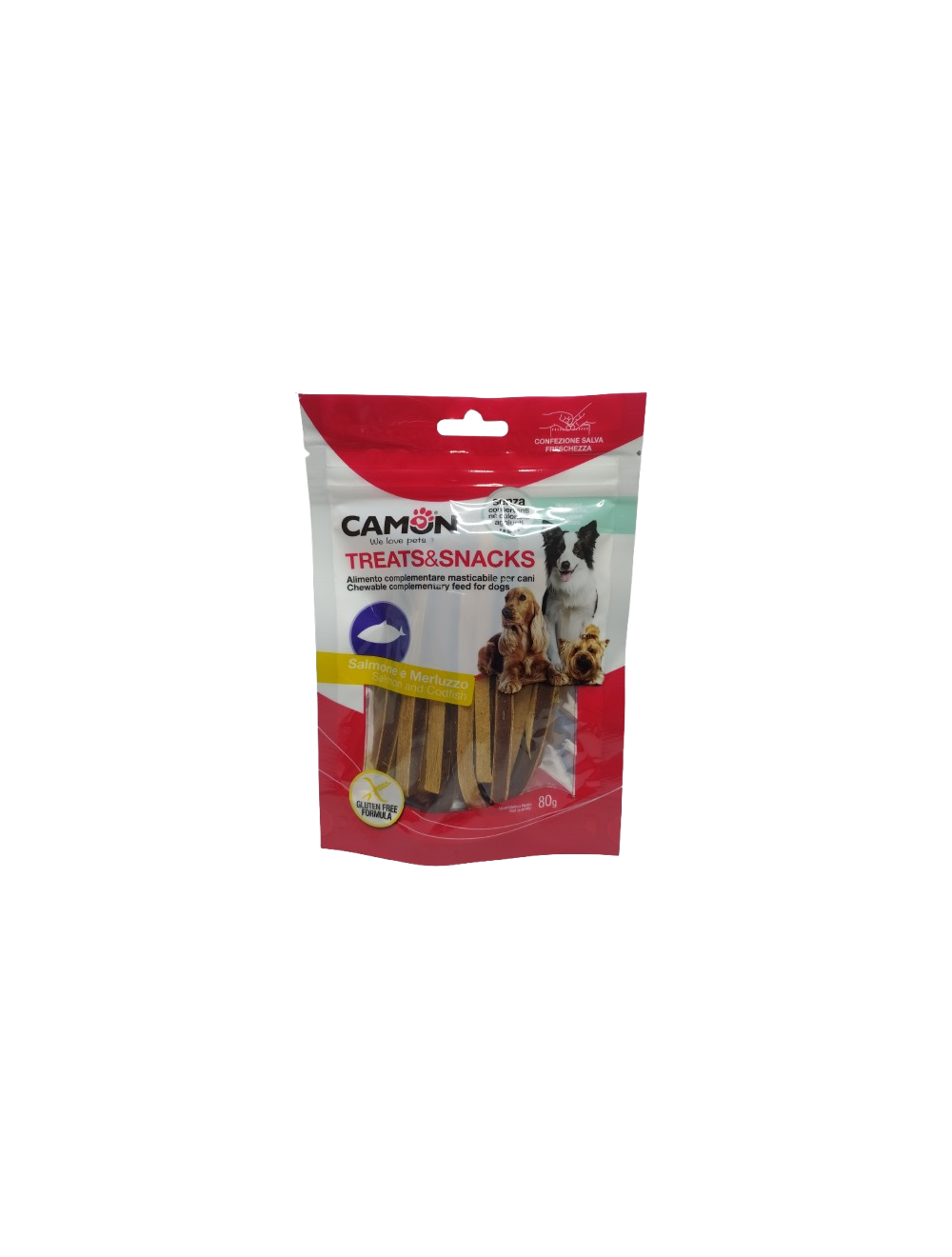 confezione di snack per cani Camon Treats & Snacks Salmone e Merluzzo