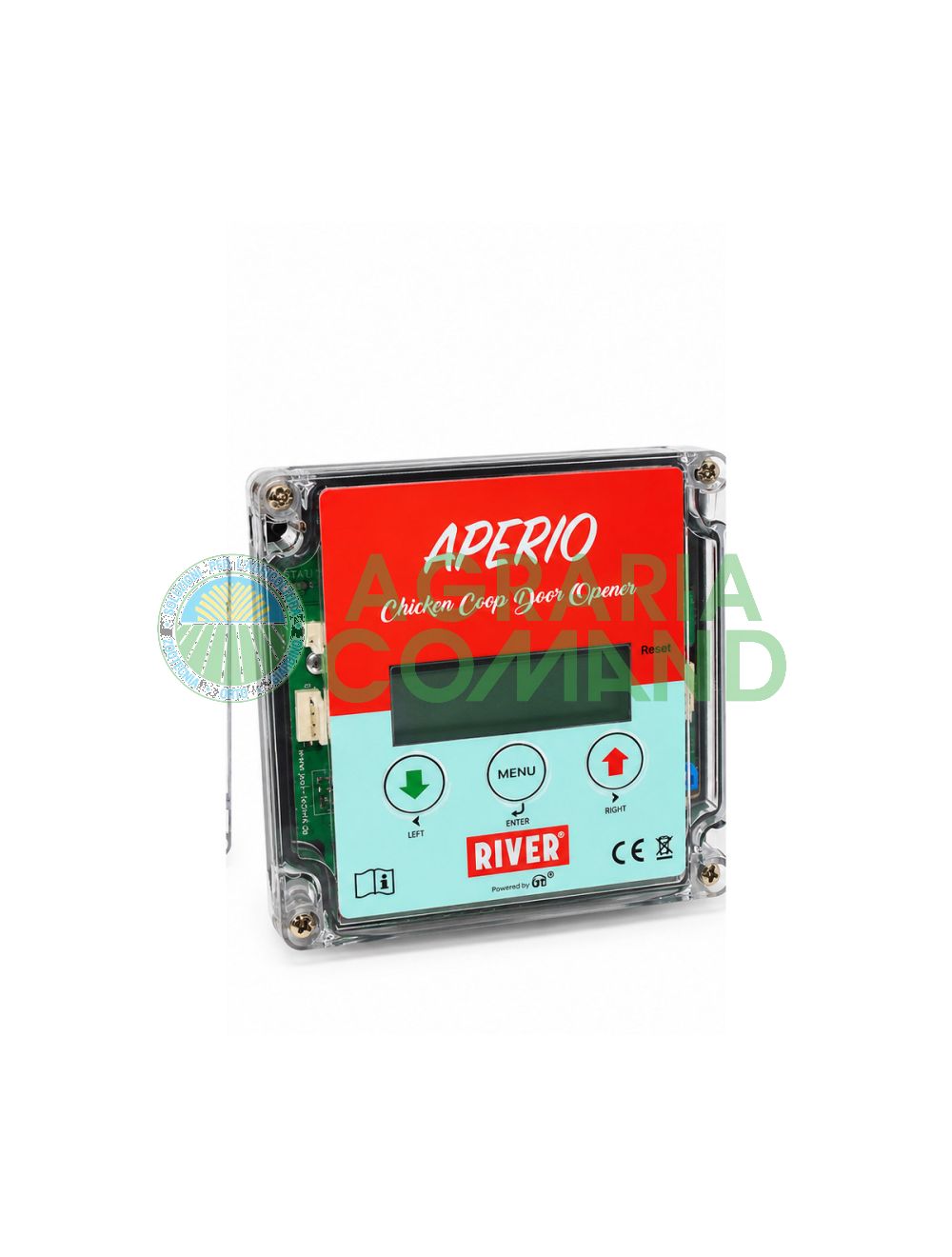 Centralina apriporta automatica APERIO River Systems Art. 3011 per pollai e voliere con display digitale, batterie AA e alimentatore 6 V