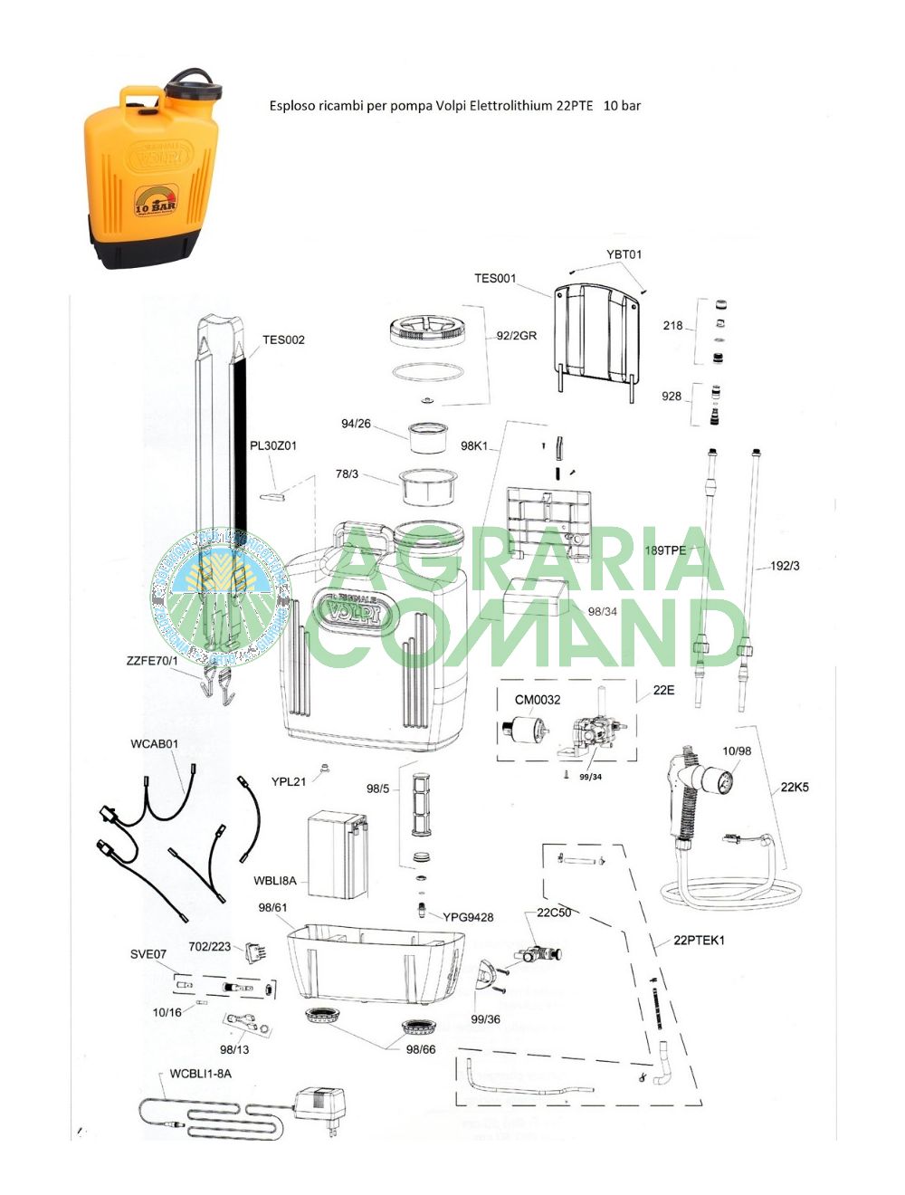 Esploso ricambi per pompa Volpi Elettrolithium 10 bar
