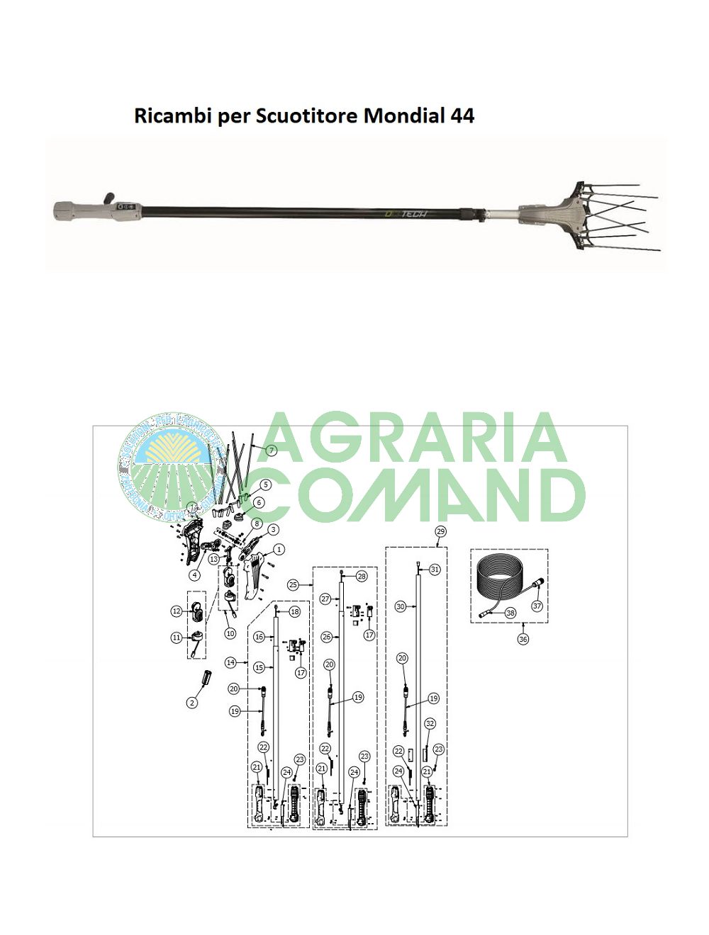 Esploso ricambi scuotitore Mondial 44 Volpi