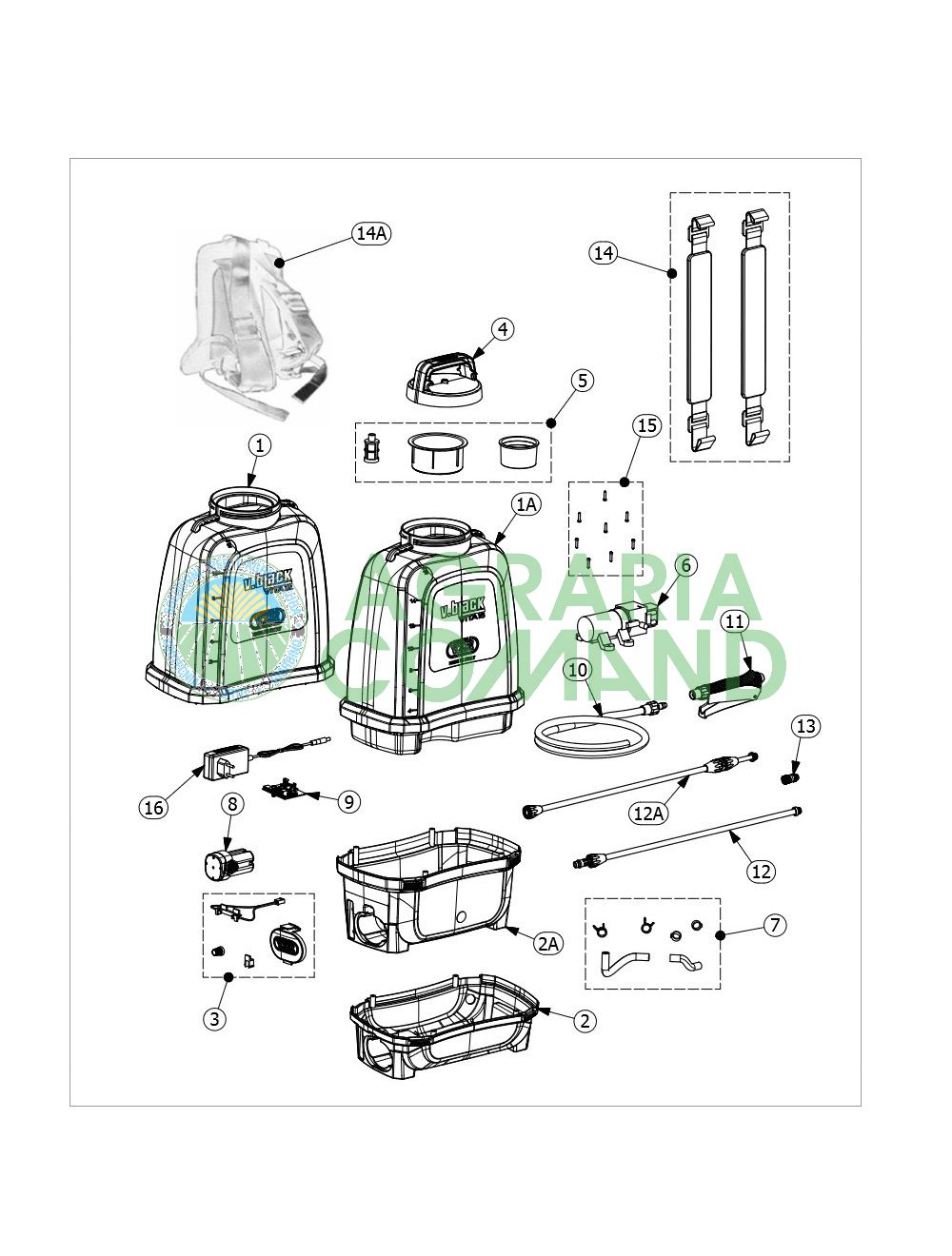 Esploso ricambi pompa Volpi Vita 12 e 16 Esploso ricambi pompa Volpi Vita 12 e 16