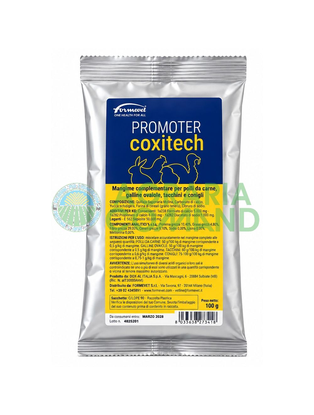 Promoter Coxitech Formevet 100 g mangime complementare per polli galline tacchini e conigli Promoter Coxitech Formevet 100 g mangime complementare per polli galline tacchini e conigli