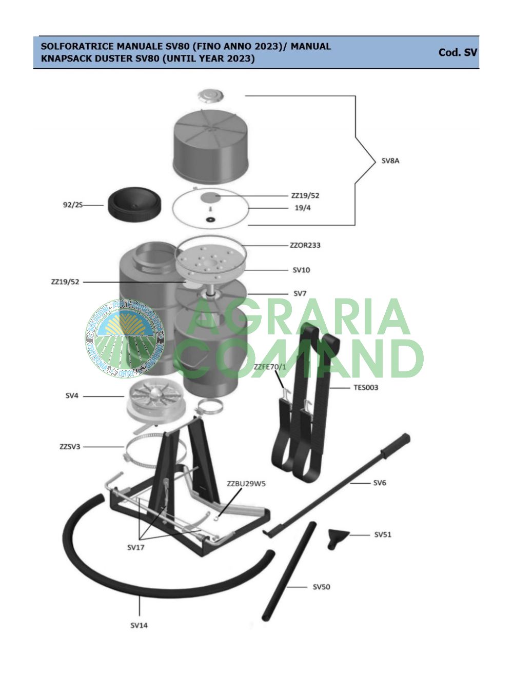 Lista ricambi solforatrice SV80