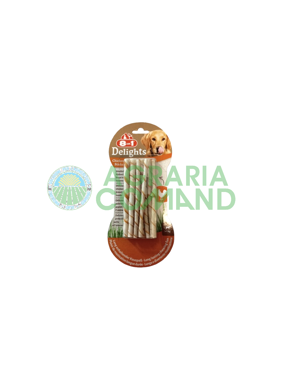 Confezione di snack per Cani 8 in 1 Delights Chicken Twisted Sticks da 55 g. Confezione di snack per Cani 8 in 1 Delights Chicken Twisted Sticks da 55 g.