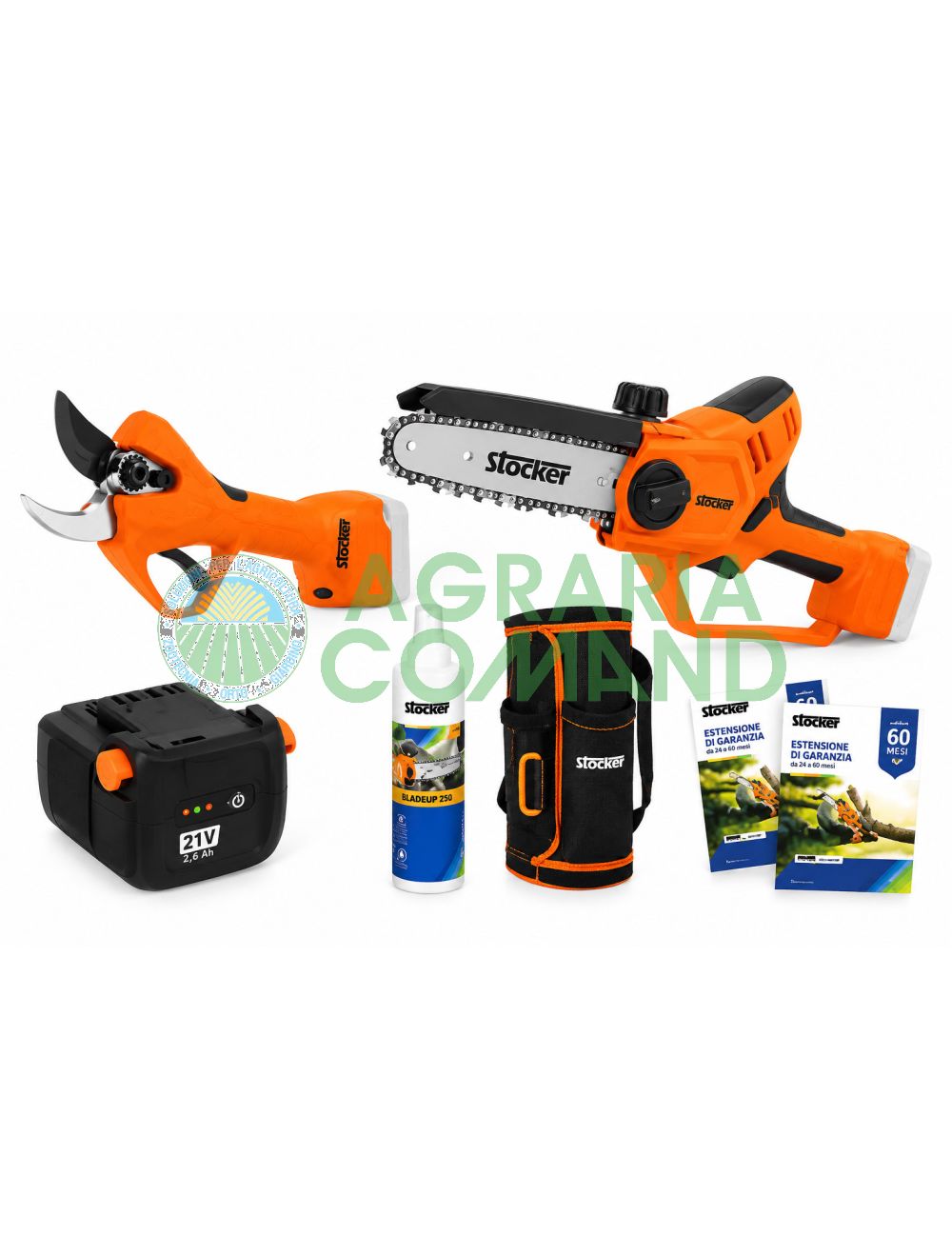 Kit Stocker Magma 63603 con forbice elettrica E-40 TP 40 mm, motosega E-150 LA, batteria Fast Charge 21 V 2,6 Ah, BladeUp 250 e omaggi Kit Stocker Magma 63603 con forbice elettrica E-40 TP 40 mm, motosega E-150 LA, batteria Fast Charge 21 V 2,6 Ah, BladeUp 250 e omaggi